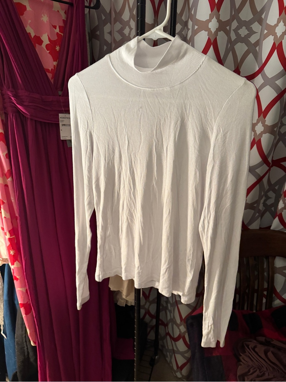 Favorite Daughter White Ribbed Mock Neck Long Sleeve Top